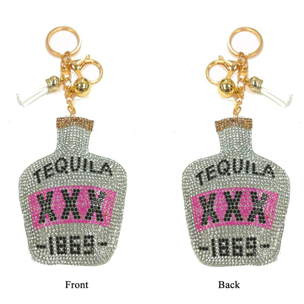 Tequila Double Sided Rhinestones Keychain Charm for Purse and Backpack